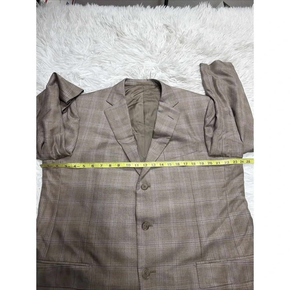 CURRENT Zegna Sport Coat Blazer Mens 46 Windowpane Check Taupe Silk Blend New!‎